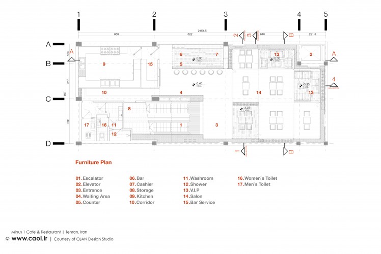 Plan of Minus 1 Cafe Restaurant in Tehran by OJAN Design Studio