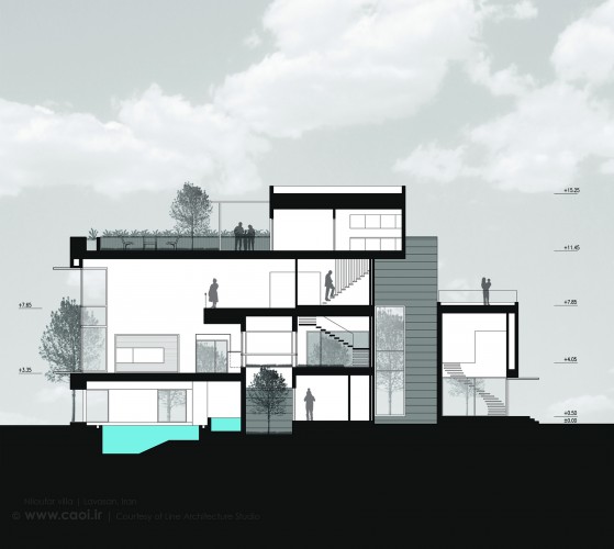 Niloufar Villa in Lavasan by Line Architecture Studio Sections AA