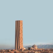 Retro futurism photomontage about Iranian architectural skyscrapers in villages  1 