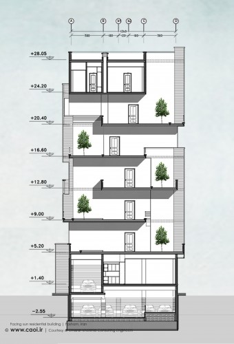 SectionBB elevation Facing Sun residential building in Fasham