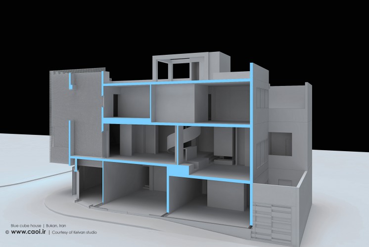 Blue Cube House in Bukan by Kelvan Studio 3D Section  1 
