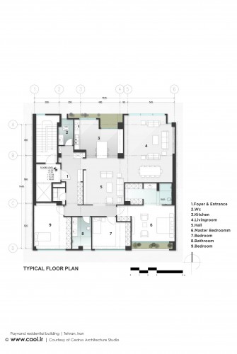 Typical Plan Payvand residential building Tehran Cedrus Architecture Studio