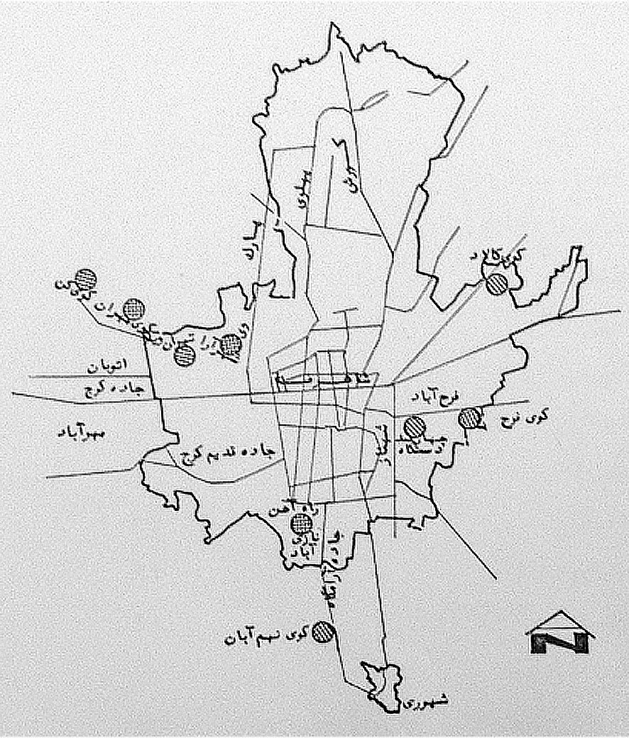 tehran old map,نقشه کوی های تهران,نقشه شهرکهای تهران,شهرکهای تهران در دوران پهلوی,