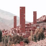 Retro futurism photomontage about Iranian architectural skyscrapers in villages  5 